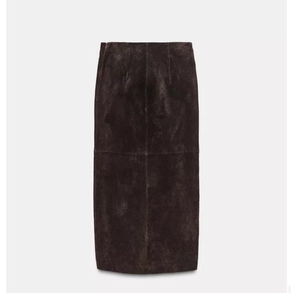 Zara NWT 100% leather wrap midi skirt brown 6318/236 - Picture 4 of 12